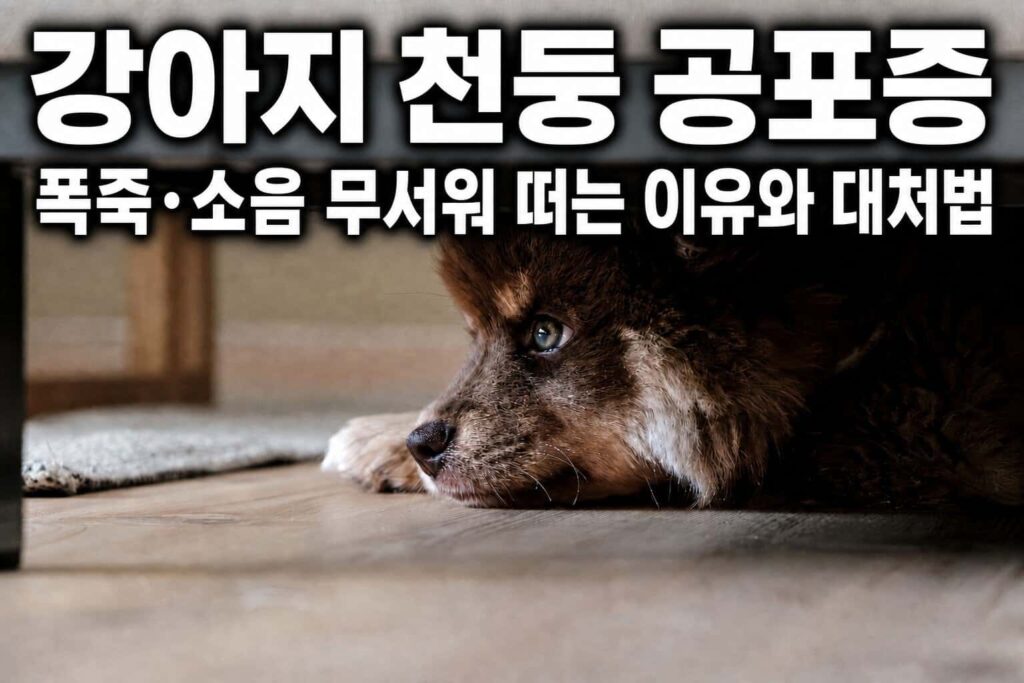 천둥소리에 겁먹고 구석에 웅크려 숨은 강아지 — 천둥 공포증