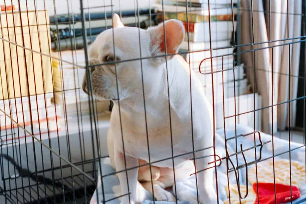 동물병원 케이지 안에 있는 강아지 — 도망갈 곳 없는 공포와 전염