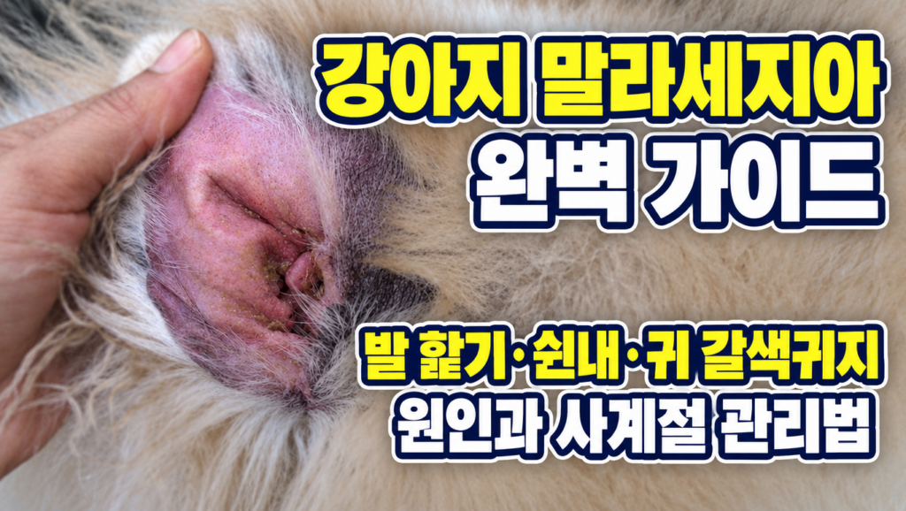 강아지 말라세지아 완벽 가이드 대표 이미지 - 발 핥기·쉰내·귀 갈색귀지 원인과 사계절 관리법